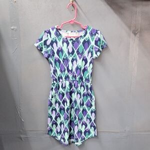 Playful Purple and Green Dress with Geometric Pattern